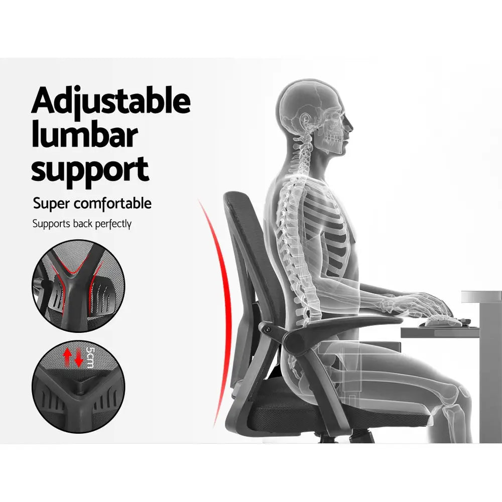 Artiss Mesh Office Chair Mid Back Black - Furniture > Office