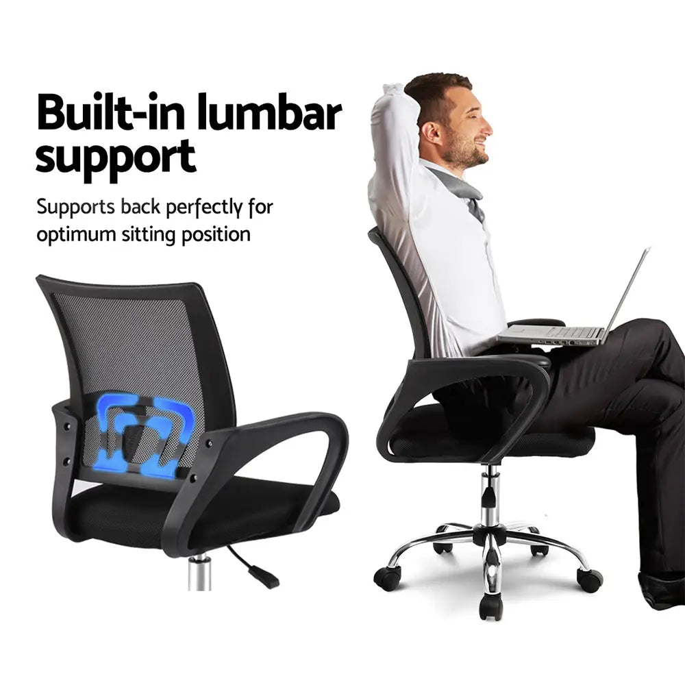Artiss Mesh Office Chair Mid Back Black - Furniture > Office