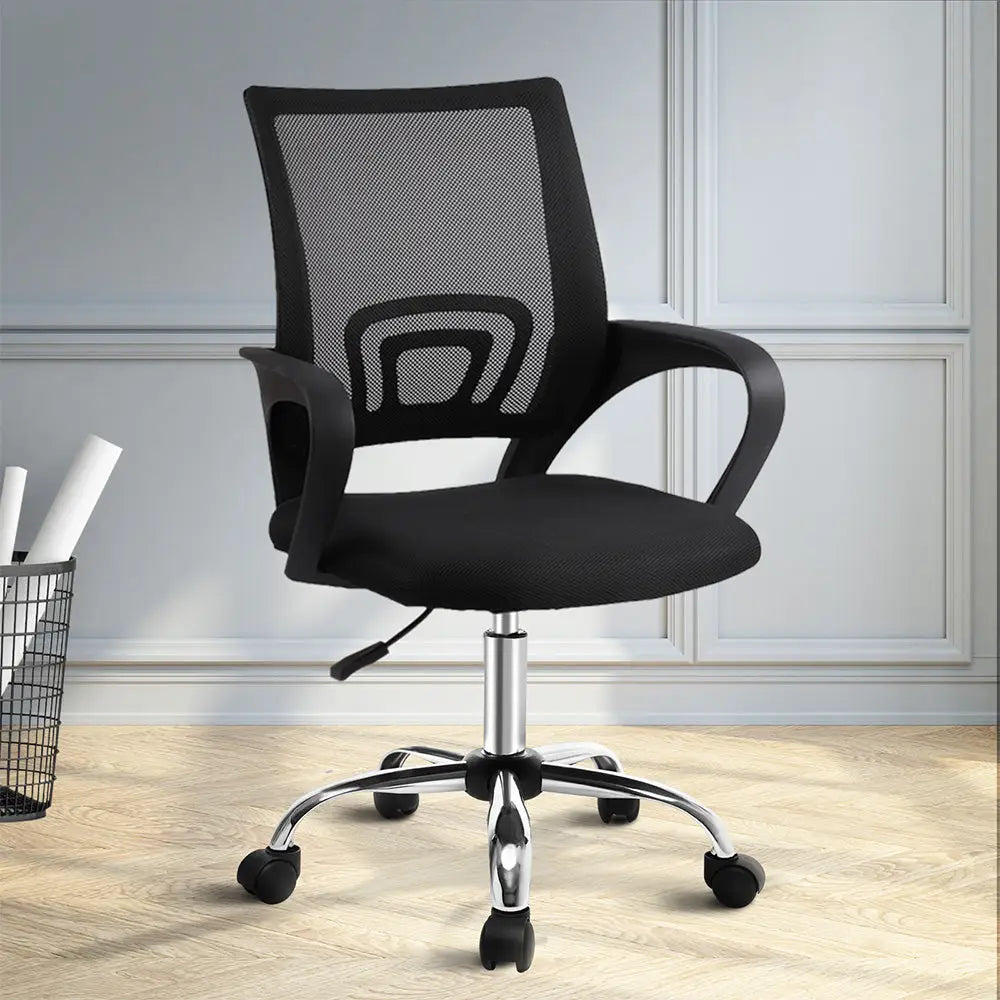 Artiss Mesh Office Chair Mid Back Black - Furniture > Office
