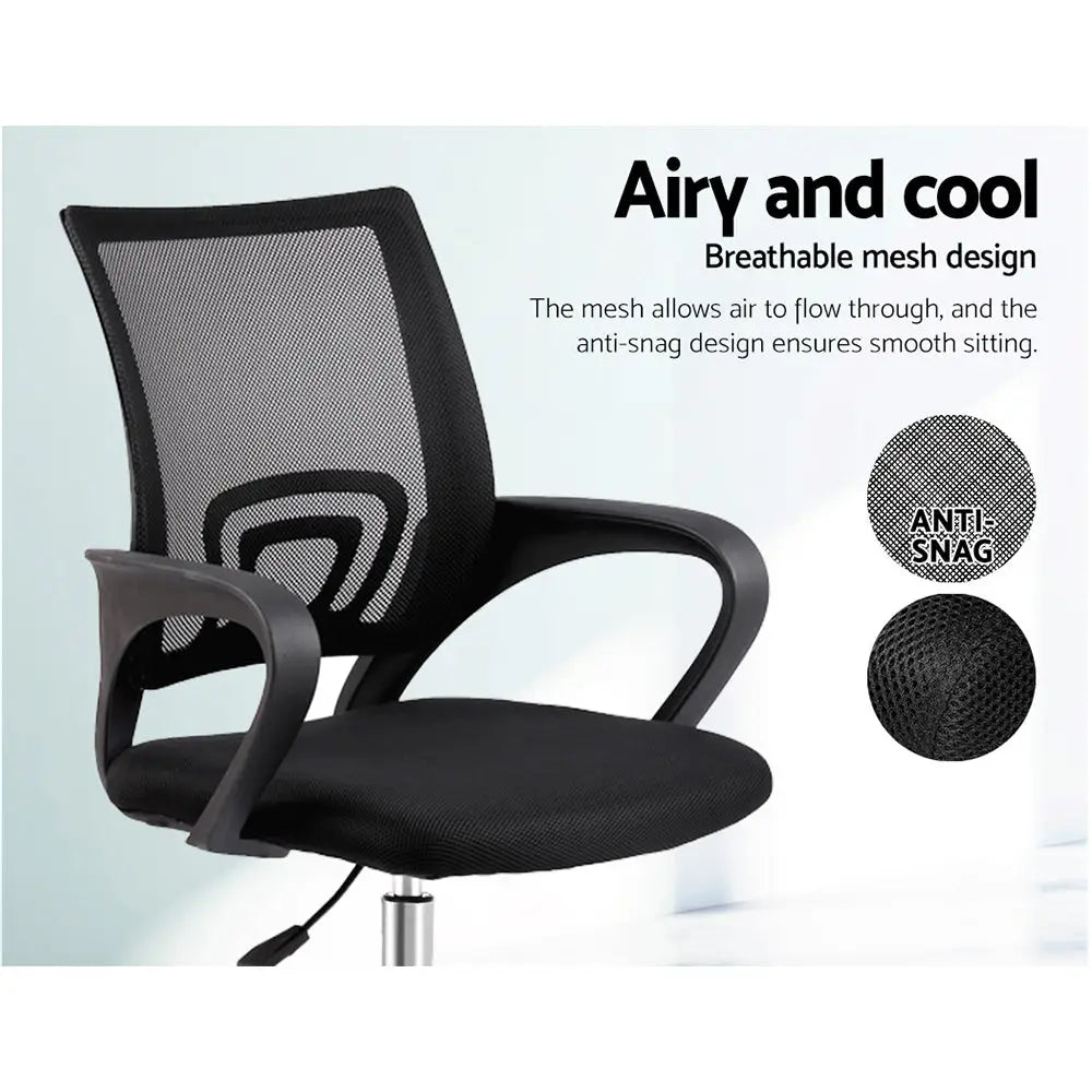 Artiss Mesh Office Chair Mid Back Black - Furniture > Office