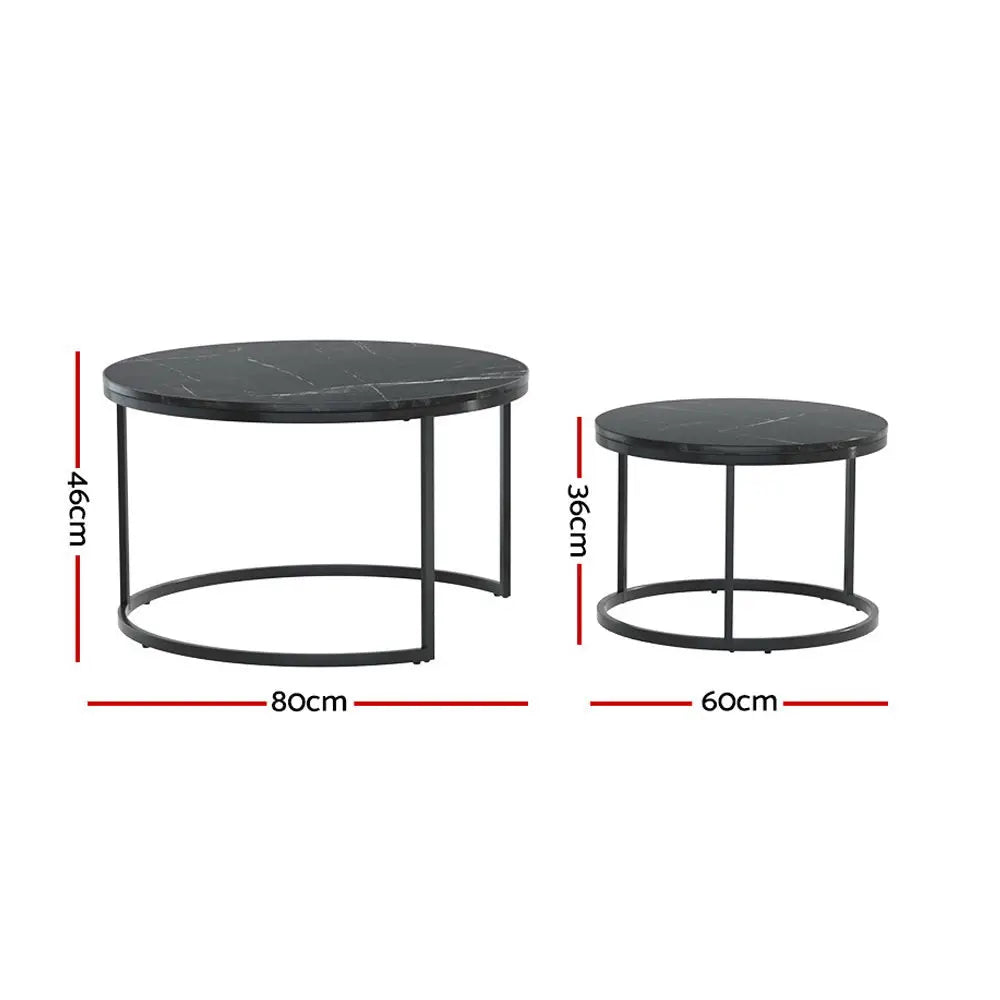 Artiss Nesting Coffee Table Set of 2 Marble Effect Tika - Furniture > Living Room