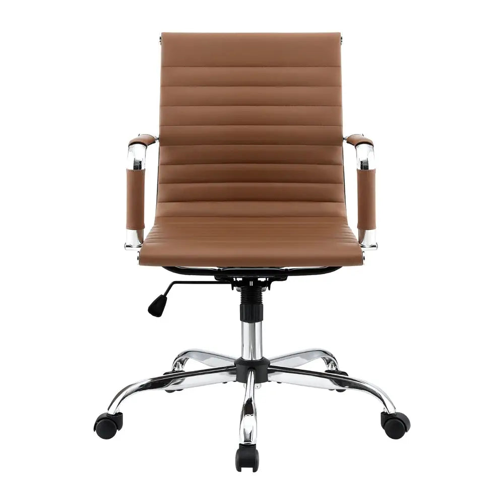 Artiss Office Chair Conference Chairs PU Leather Mid Back Brown - Furniture > Bar Stools & Chairs > Gaming Chairs