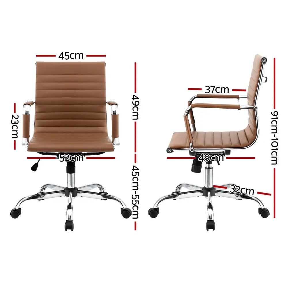 Artiss Office Chair Conference Chairs PU Leather Mid Back Brown - Furniture > Bar Stools & Chairs > Gaming Chairs