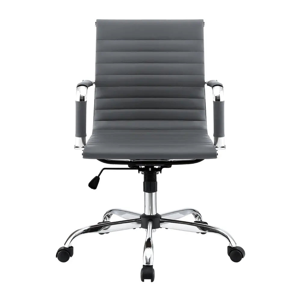Artiss Office Chair Conference Chairs PU Leather Mid Back Grey - Furniture > Bar Stools & Chairs > Gaming Chairs