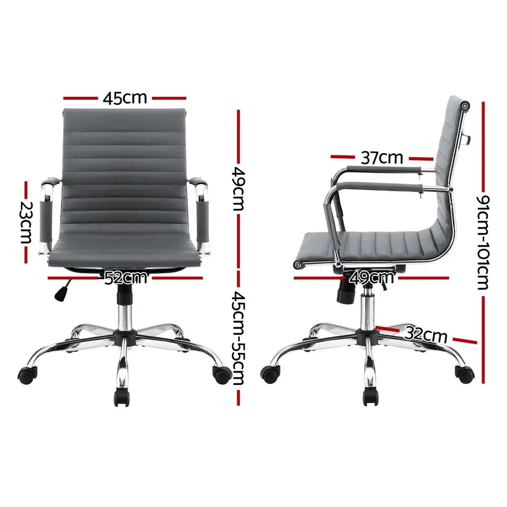 Artiss Office Chair Conference Chairs PU Leather Mid Back Grey - Furniture > Bar Stools & Chairs > Gaming Chairs