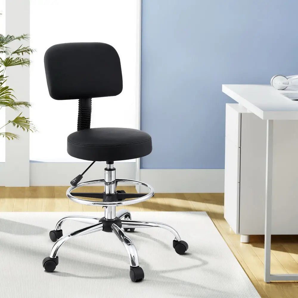 Artiss Office Chair Drafting Computer Standing Desk Chairs Ergonomic PU Black - Furniture > Office > Office & Desk