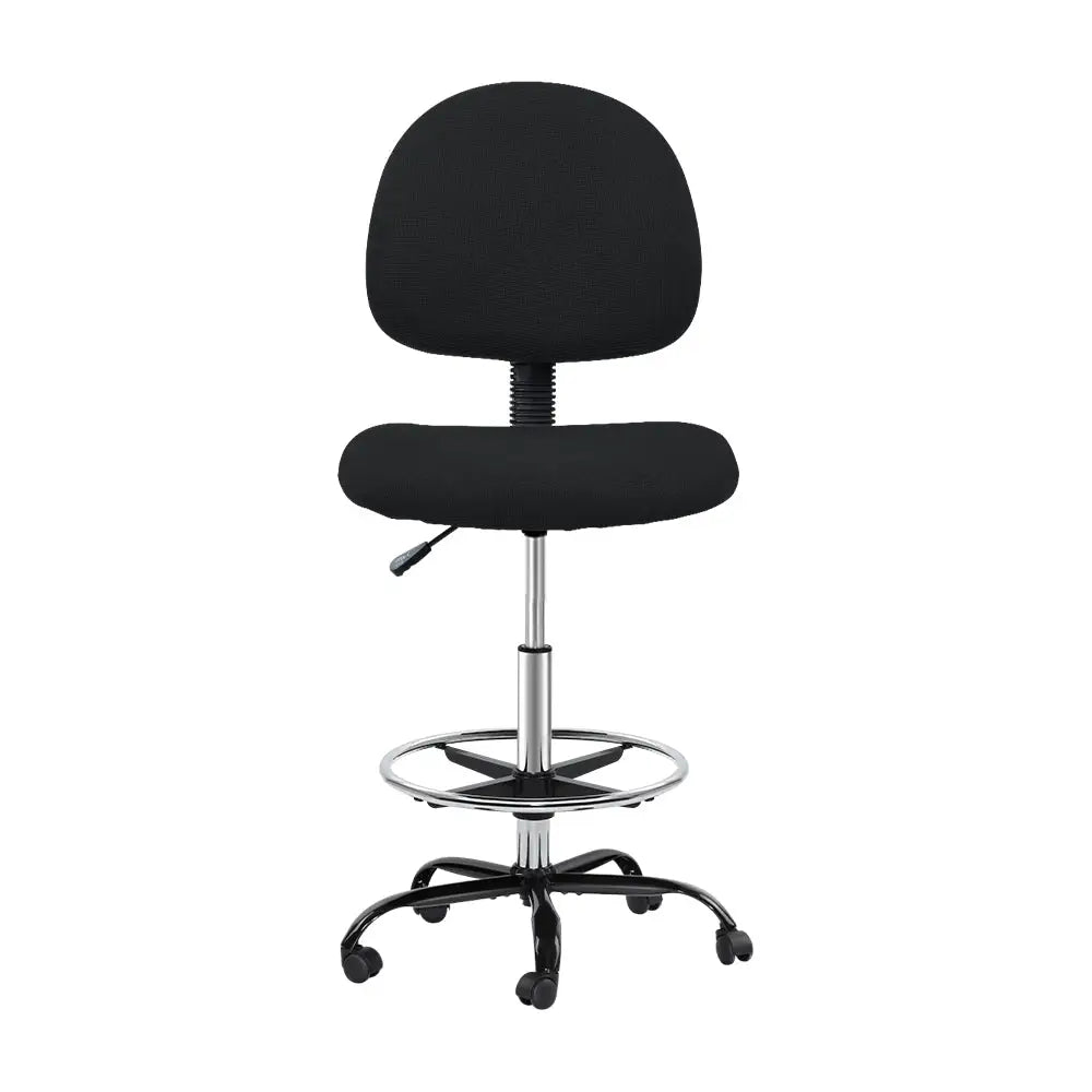 Artiss Office Chair Drafting Stool Fabric Chairs Black - Furniture > Office