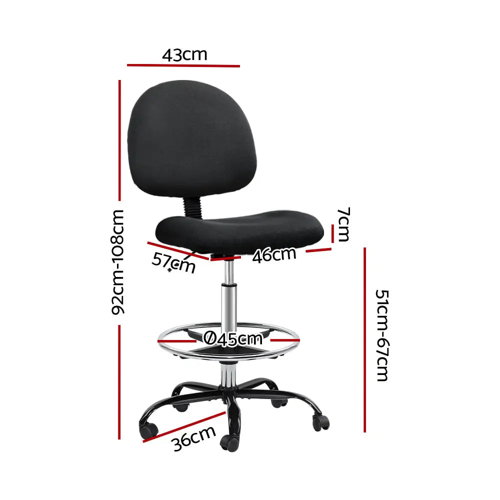 Artiss Office Chair Drafting Stool Fabric Chairs Black - Furniture > Office