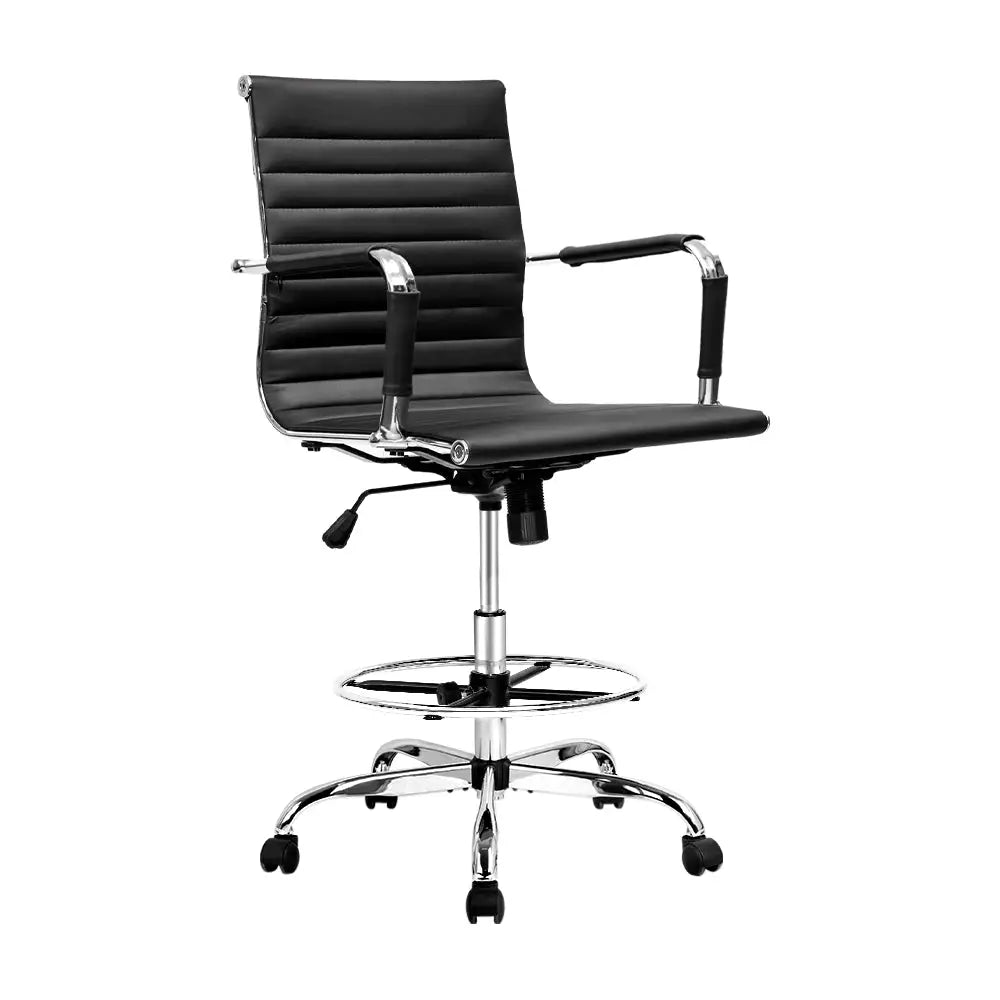 Artiss Office Chair Drafting Stool Leather Chairs Black - Furniture > Office