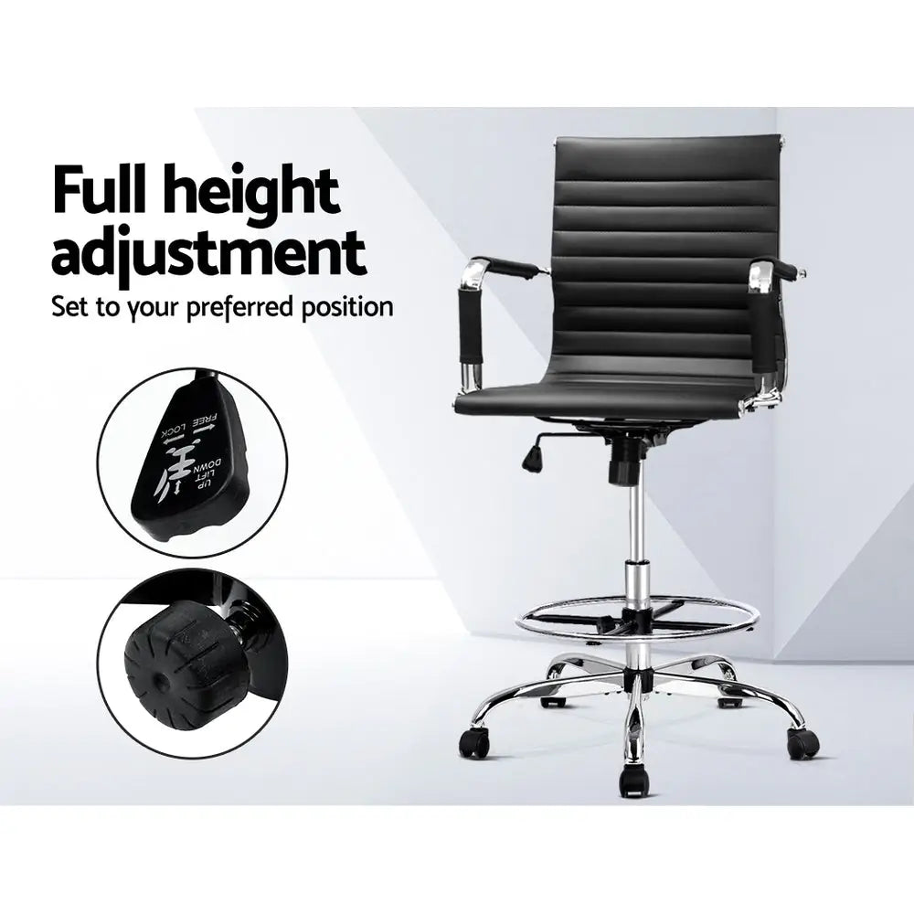 Artiss Office Chair Drafting Stool Leather Chairs Black - Furniture > Office