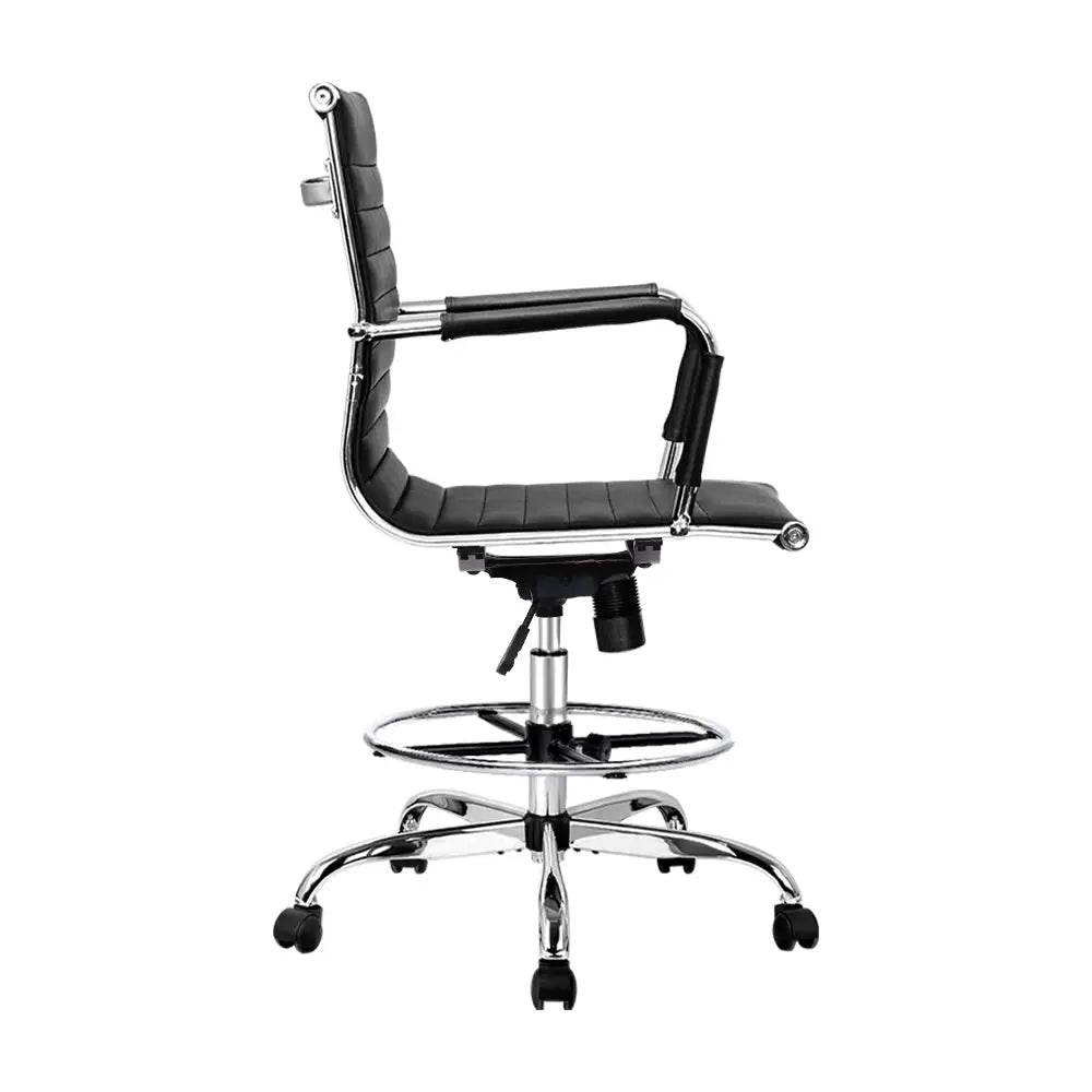 Artiss Office Chair Drafting Stool Leather Chairs Black - Furniture > Office