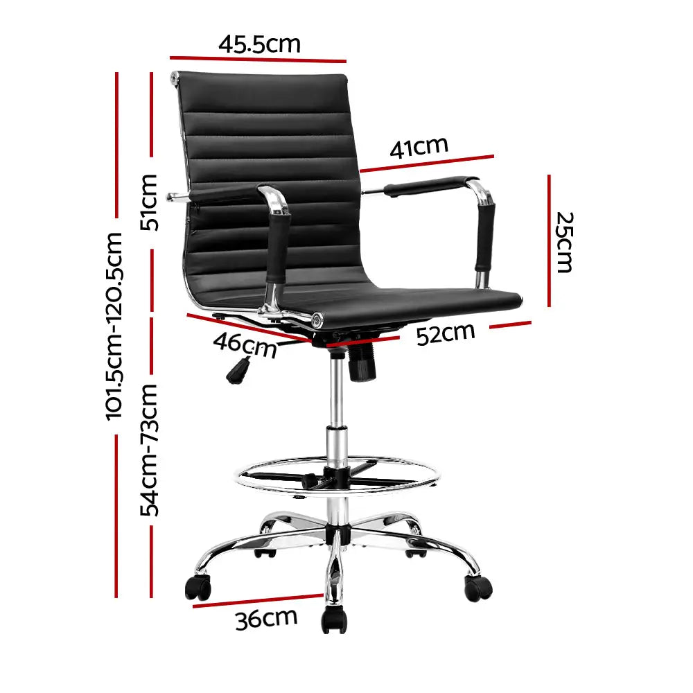 Artiss Office Chair Drafting Stool Leather Chairs Black - Furniture > Office