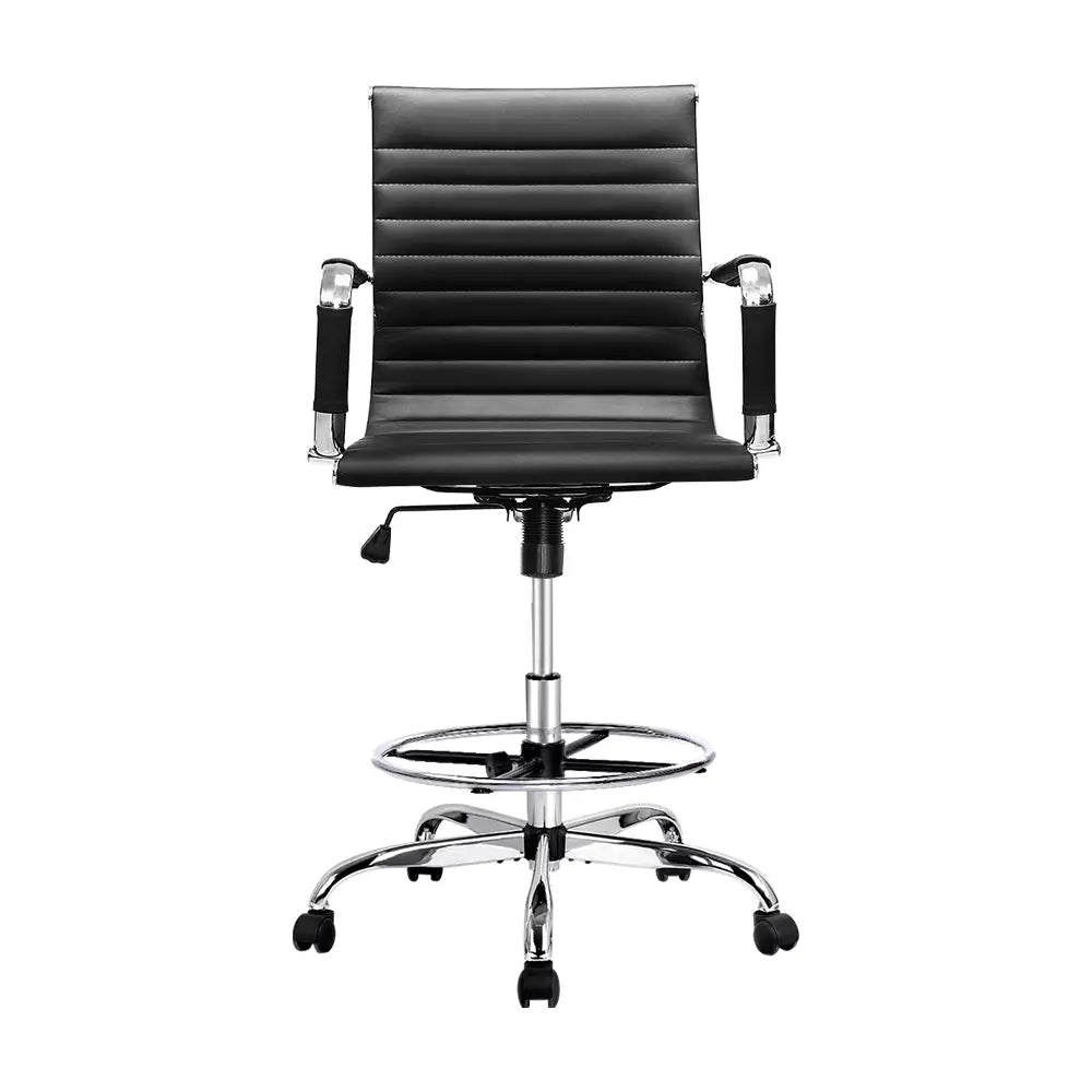 Artiss Office Chair Drafting Stool Leather Chairs Black - Furniture > Office