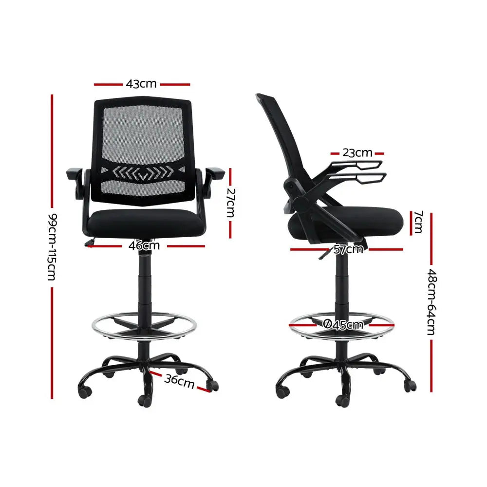 Artiss Office Chair Drafting Stool Mesh Chairs Black - Furniture > Office