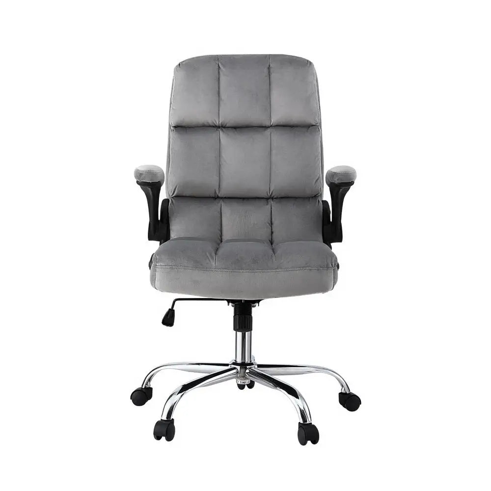 Artiss Office Chair Velvet Seat Racing Gaming Computer Desk Chairs Armrest Grey - Furniture > Office > Office & Desk
