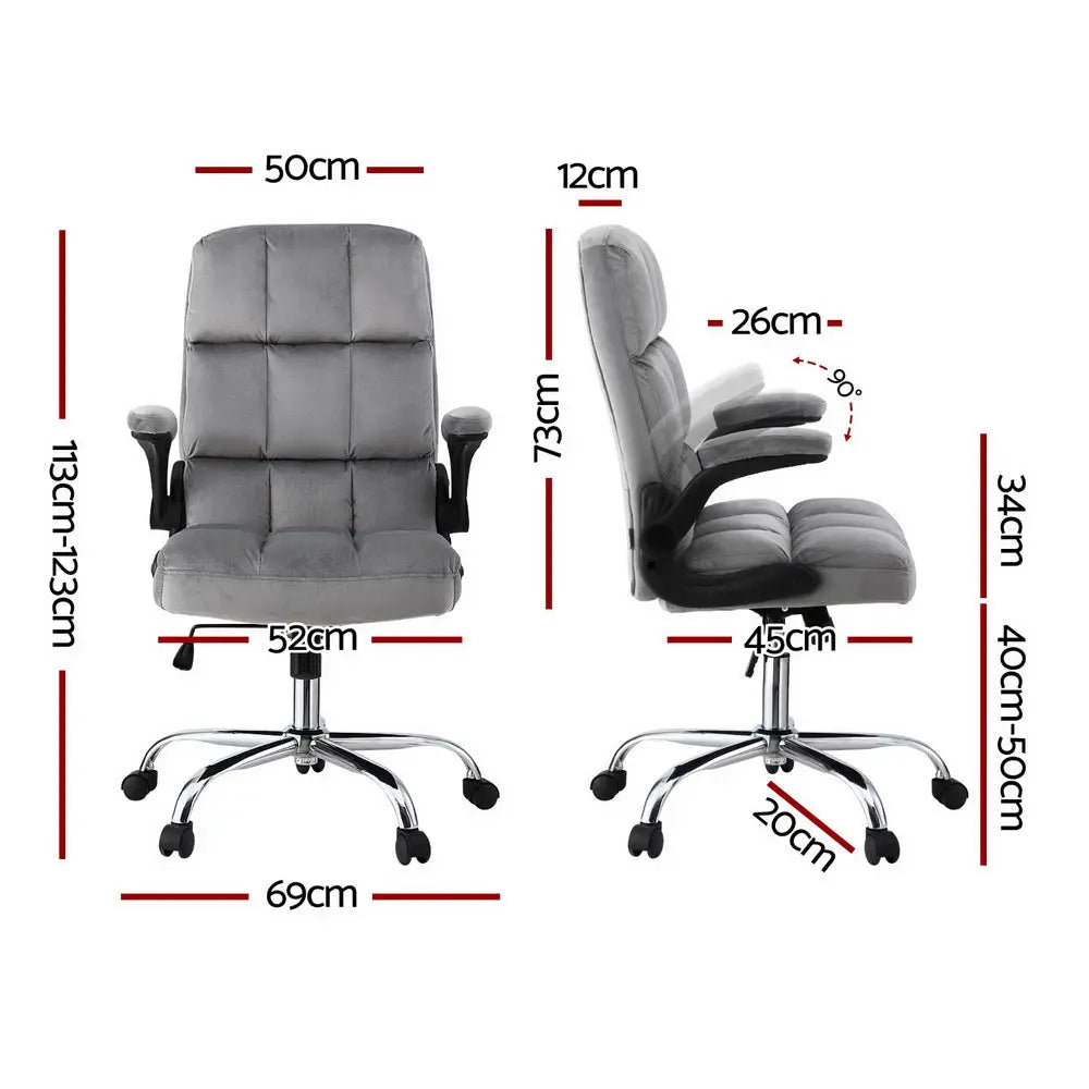 Artiss Office Chair Velvet Seat Racing Gaming Computer Desk Chairs Armrest Grey - Furniture > Office > Office & Desk