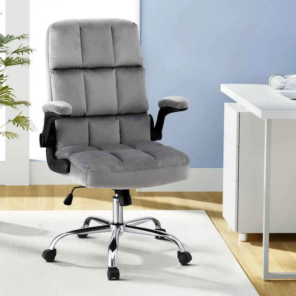 Artiss Office Chair Velvet Seat Racing Gaming Computer Desk Chairs Armrest Grey - Furniture > Office > Office & Desk