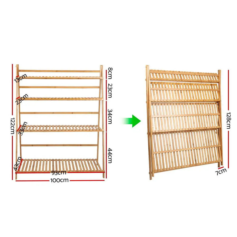 Artiss Plant Stand 4 Tier Bamboo Slat Flower Pot Shelf Pine - Furniture > Outdoor