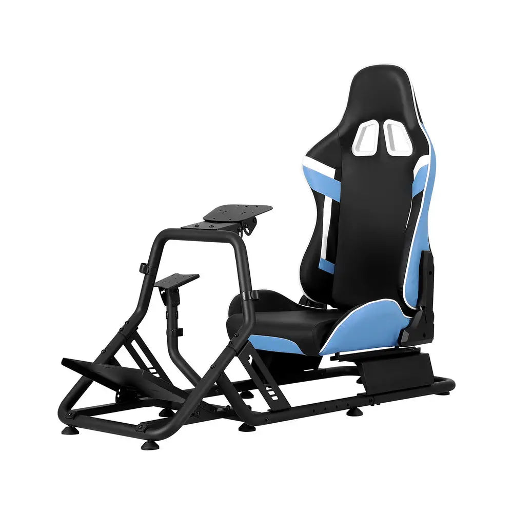 Artiss Racing Simulator Cockpit Steering Wheel Gaming Chair Blue - Furniture > Bar Stools & Chairs > Gaming Chairs