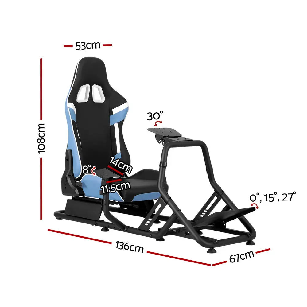 Artiss Racing Simulator Cockpit Steering Wheel Gaming Chair Blue - Furniture > Bar Stools & Chairs > Gaming Chairs