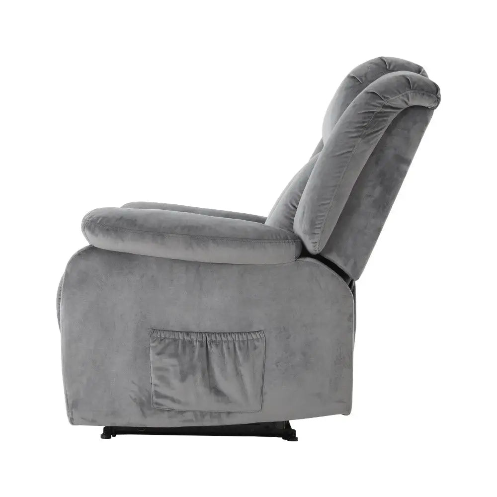 Artiss Recliner Chair Electric Massage Chair Velvet Lounge Sofa Heated Grey - Furniture > Living Room