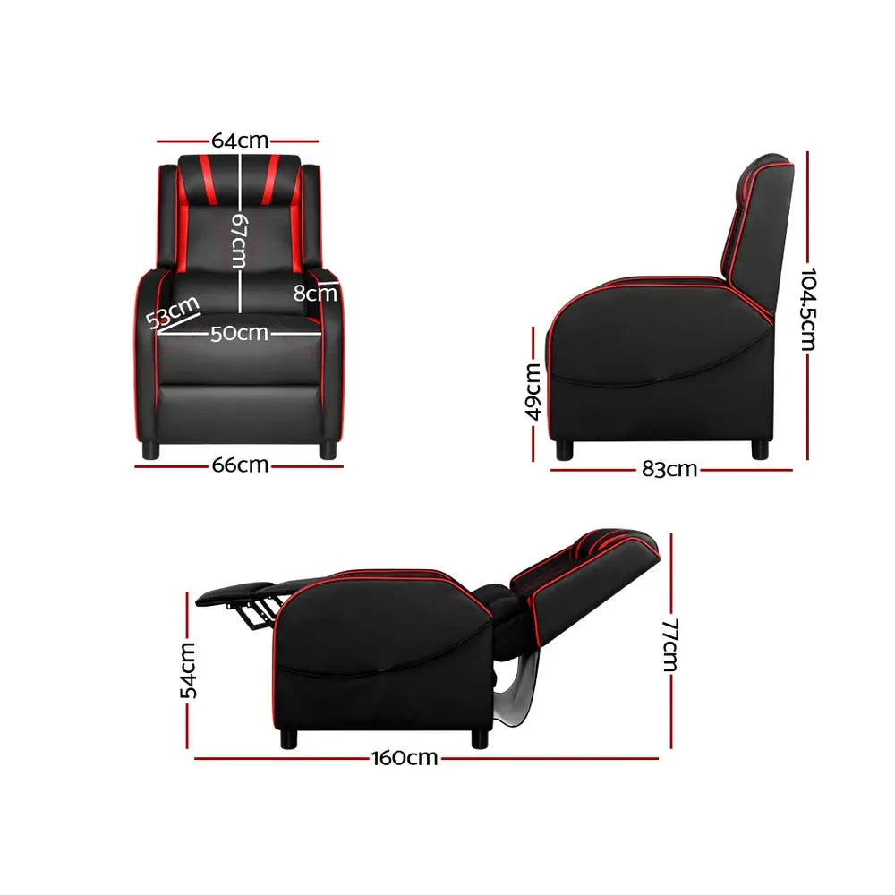 Artiss Recliner Chair Gaming Chair Leather Black Serik - Health & Beauty > Massage