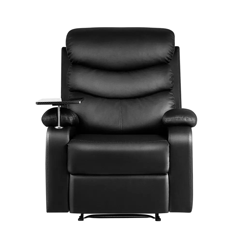Artiss Recliner Chair Leather Black Tray Table Erika - Furniture > Living Room