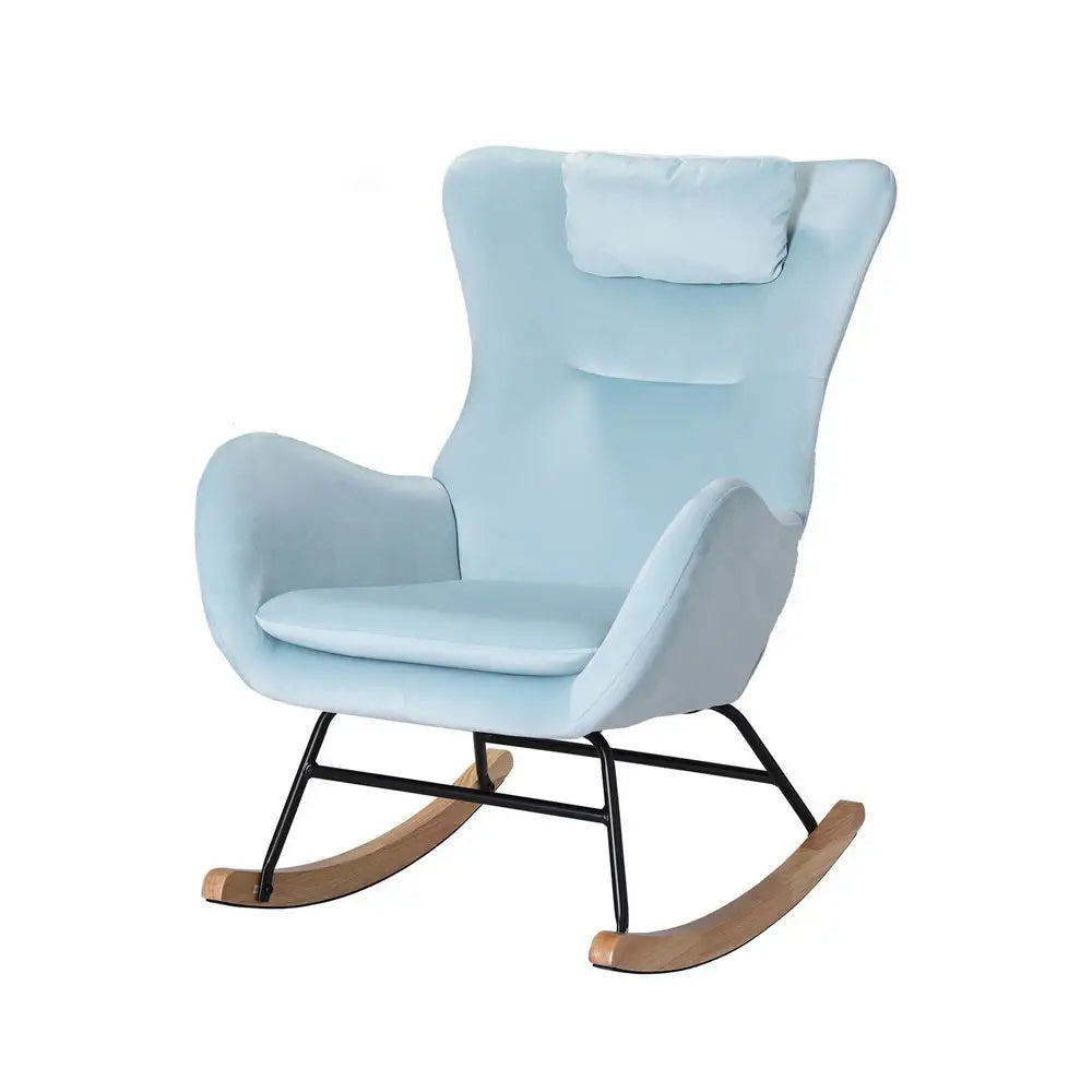 Artiss Rocking Chair Velvet Armchair Feeding Chair Blue - Furniture > Bar Stools & Chairs