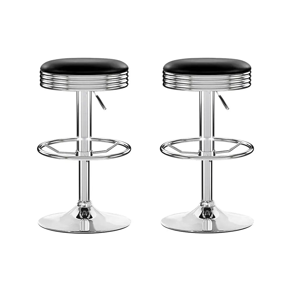 Artiss Set of 2 Backless PU Leather Bar Stools - Black and Chrome - Furniture > Bar Stools & Chairs