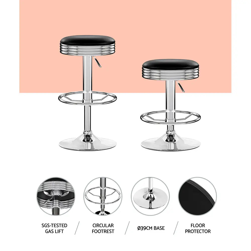 Artiss Set of 2 Backless PU Leather Bar Stools - Black and Chrome - Furniture > Bar Stools & Chairs