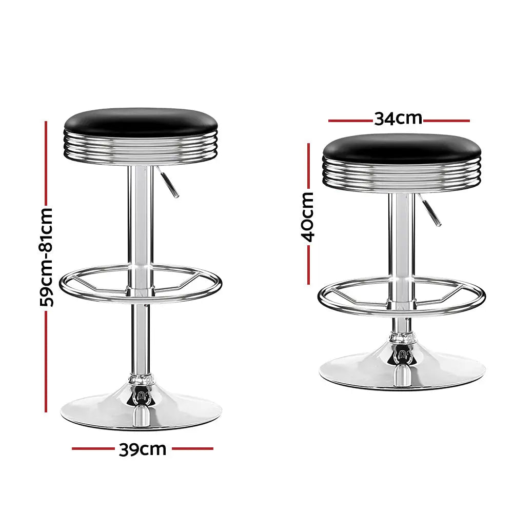Artiss Set of 2 Backless PU Leather Bar Stools - Black and Chrome - Furniture > Bar Stools & Chairs