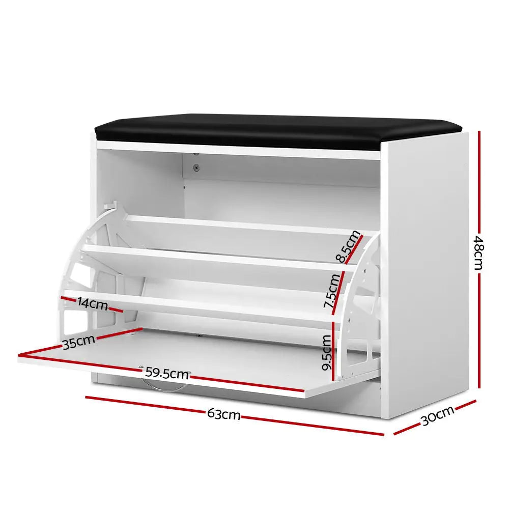 Artiss Shoe Cabinet Bench Shoes Storage Rack Organiser Drawer White 15 Pairs - Furniture > Living Room