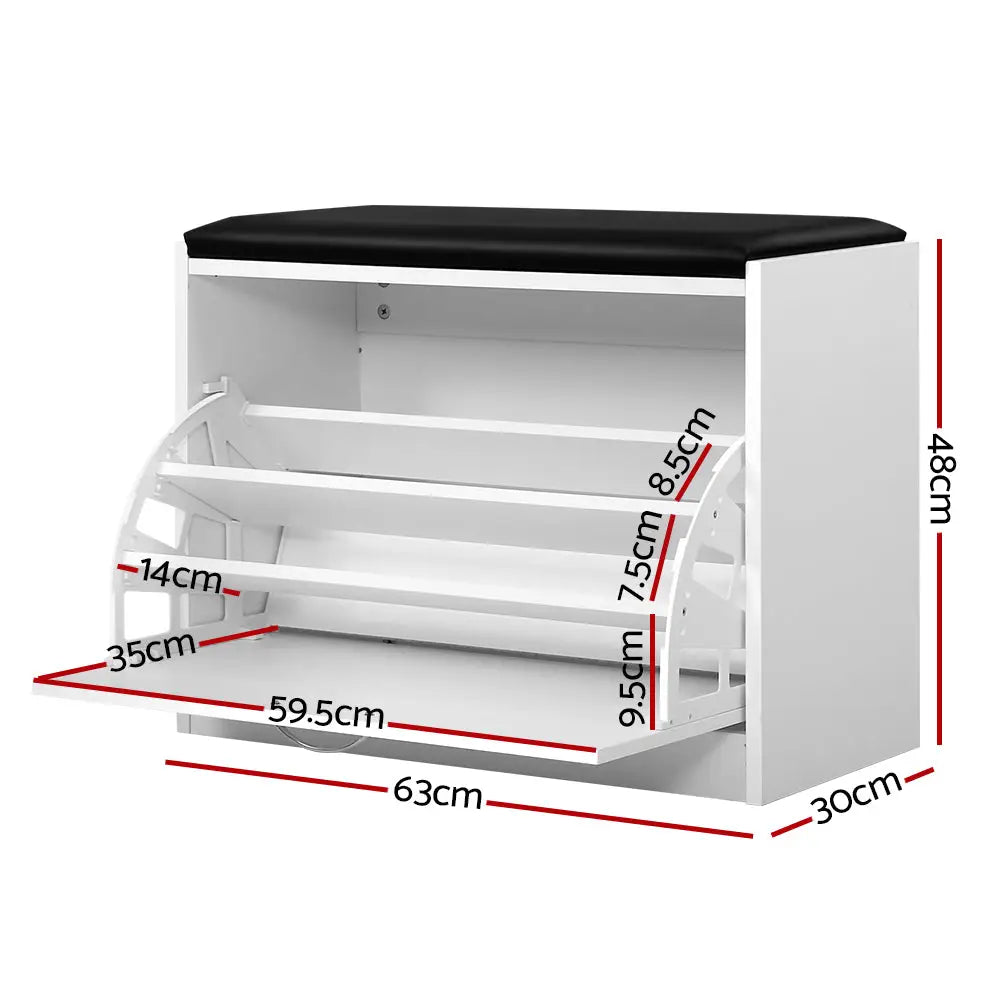 Artiss Shoe Cabinet Bench Shoes Storage Rack Organiser Drawer White 15 Pairs - Furniture > Living Room