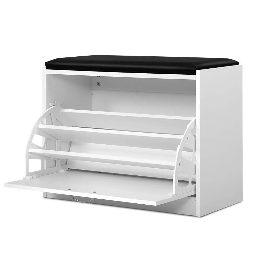 Artiss Shoe Cabinet Bench Shoes Storage Rack Organiser Drawer White 15 Pairs - Furniture > Living Room