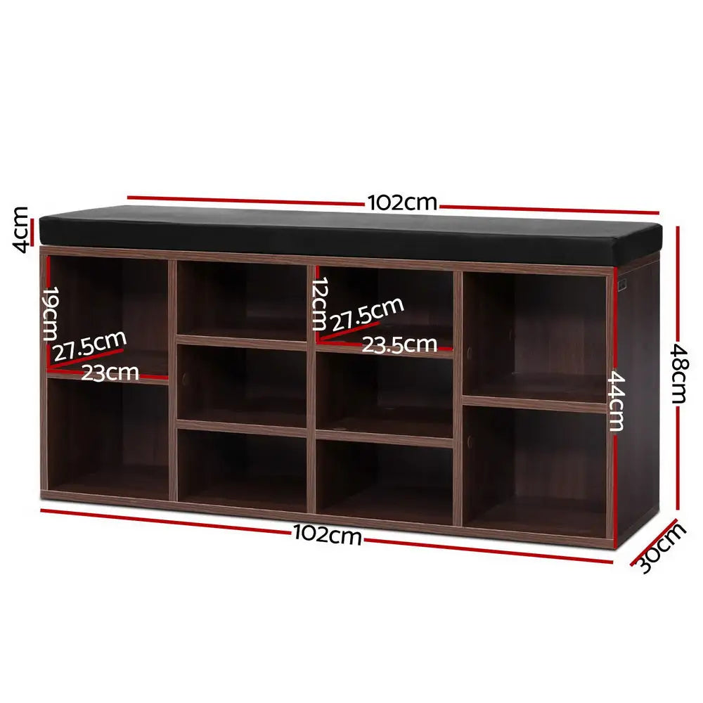 Artiss Shoe Cabinet Bench Shoes Storage Rack Organiser Shelf Cupboard Box Walnut - Furniture > Living Room