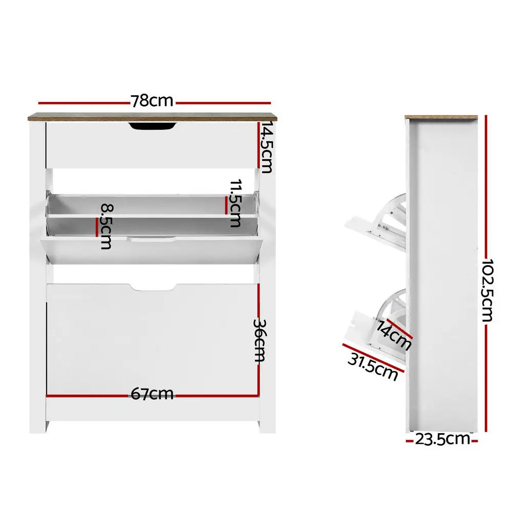 Artiss Shoe Cabinet Rack Storage Organiser Cupboard Shelf Drawer 16 Pairs White - Furniture > Living Room
