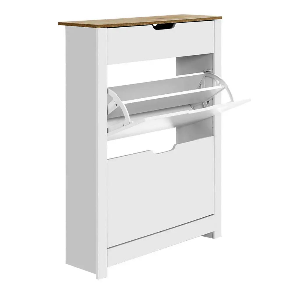 Artiss Shoe Cabinet Rack Storage Organiser Cupboard Shelf Drawer 16 Pairs White - Furniture > Living Room