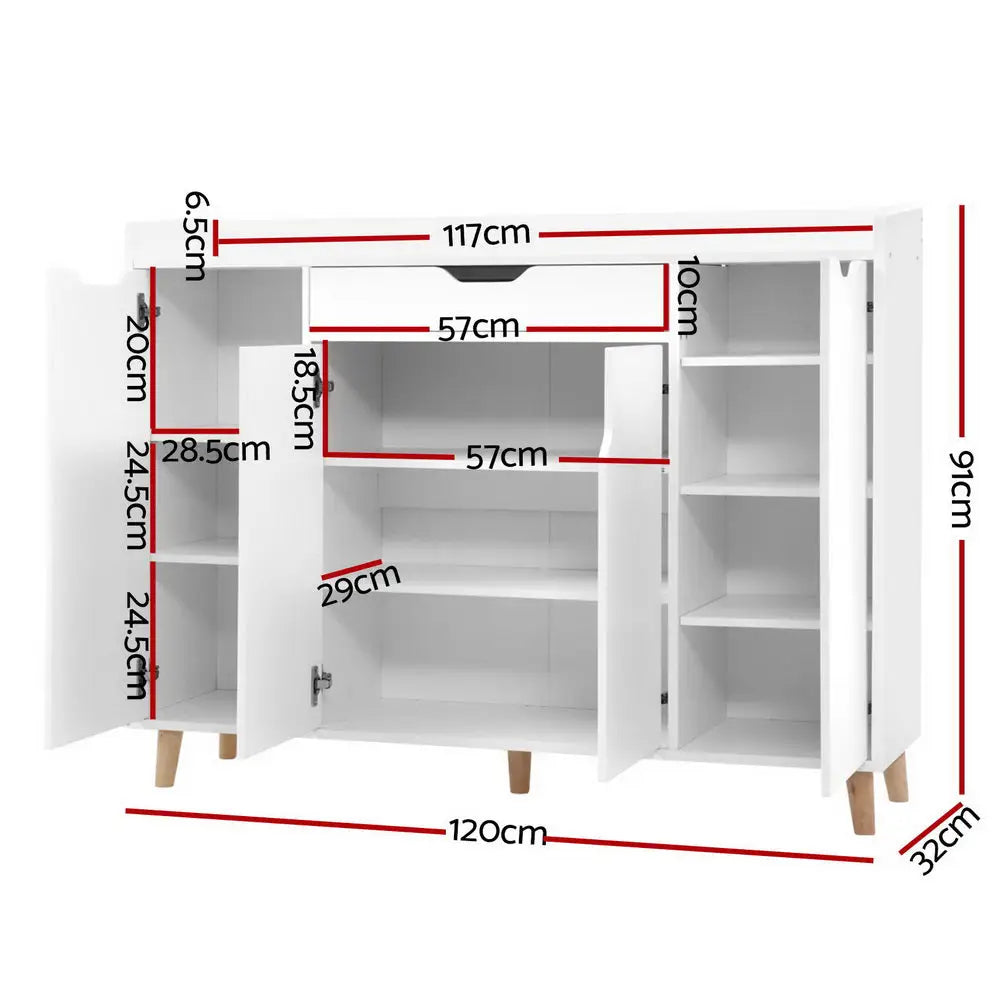 Artiss Shoe Cabinet Shoes Storage Rack 120cm Organiser White Drawer Cupboard - Furniture > Living Room
