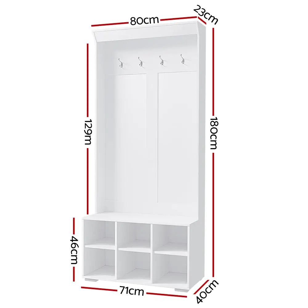 Artiss Shoe Cabinet Storage Rack Shoe Bench Hall Tree Coat Rack White 180CM - Furniture > Living Room