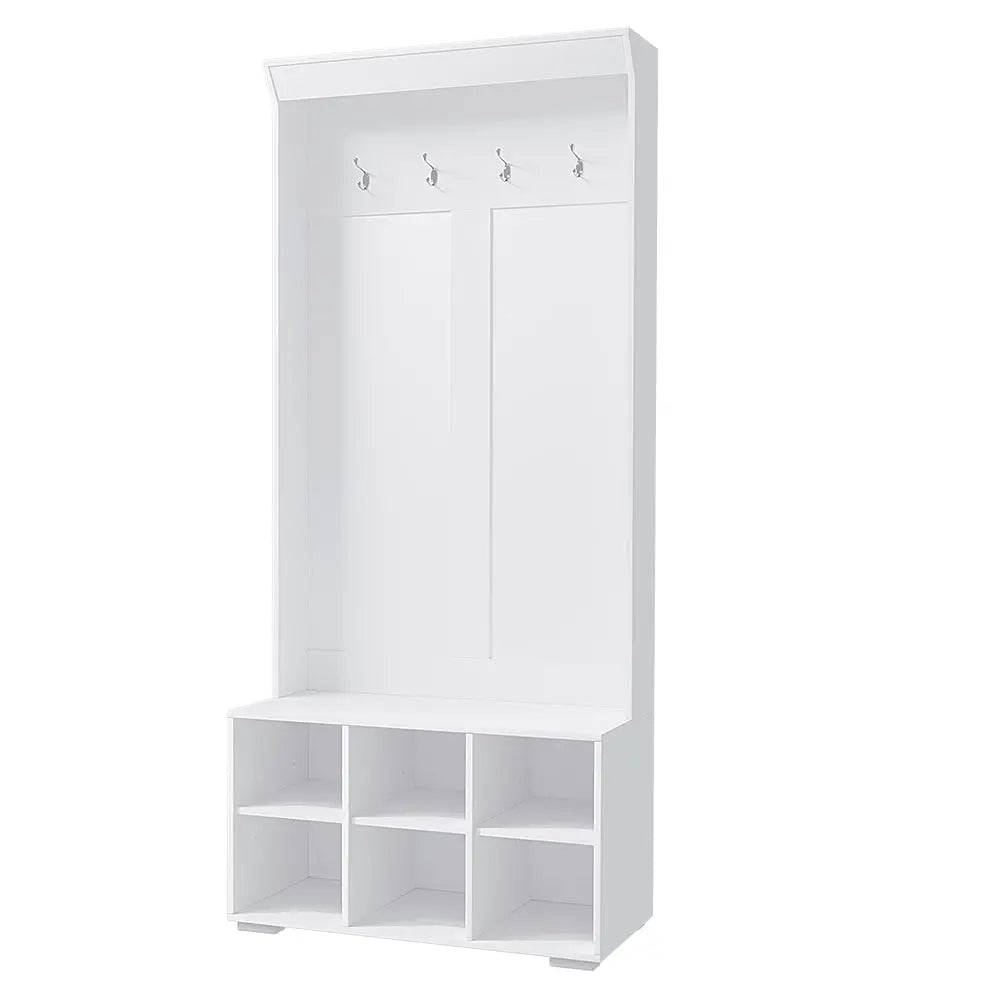 Artiss Shoe Cabinet Storage Rack Shoe Bench Hall Tree Coat Rack White 180CM - Furniture > Living Room