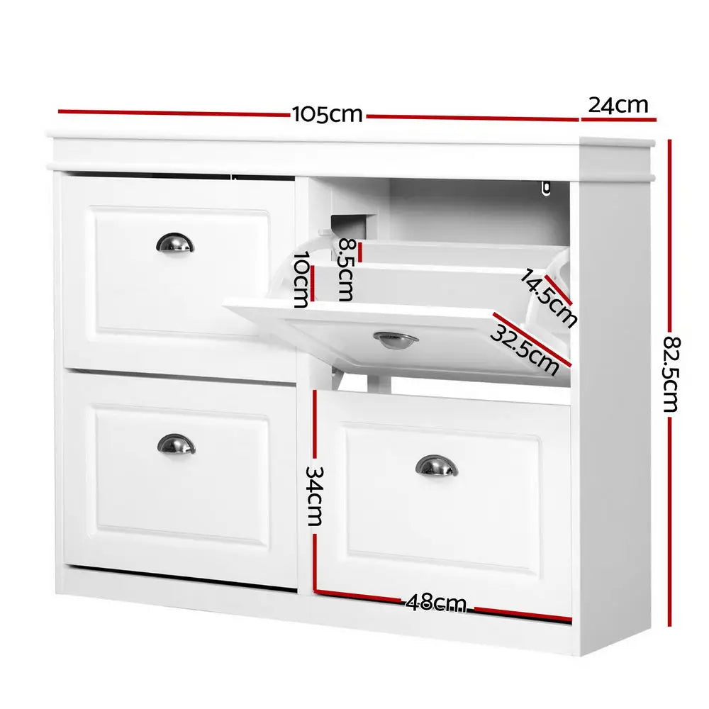 Artiss Shoe Rack Cabinet 16 Pairs 4-tier White Paul - Furniture > Living Room > Shoe Storage