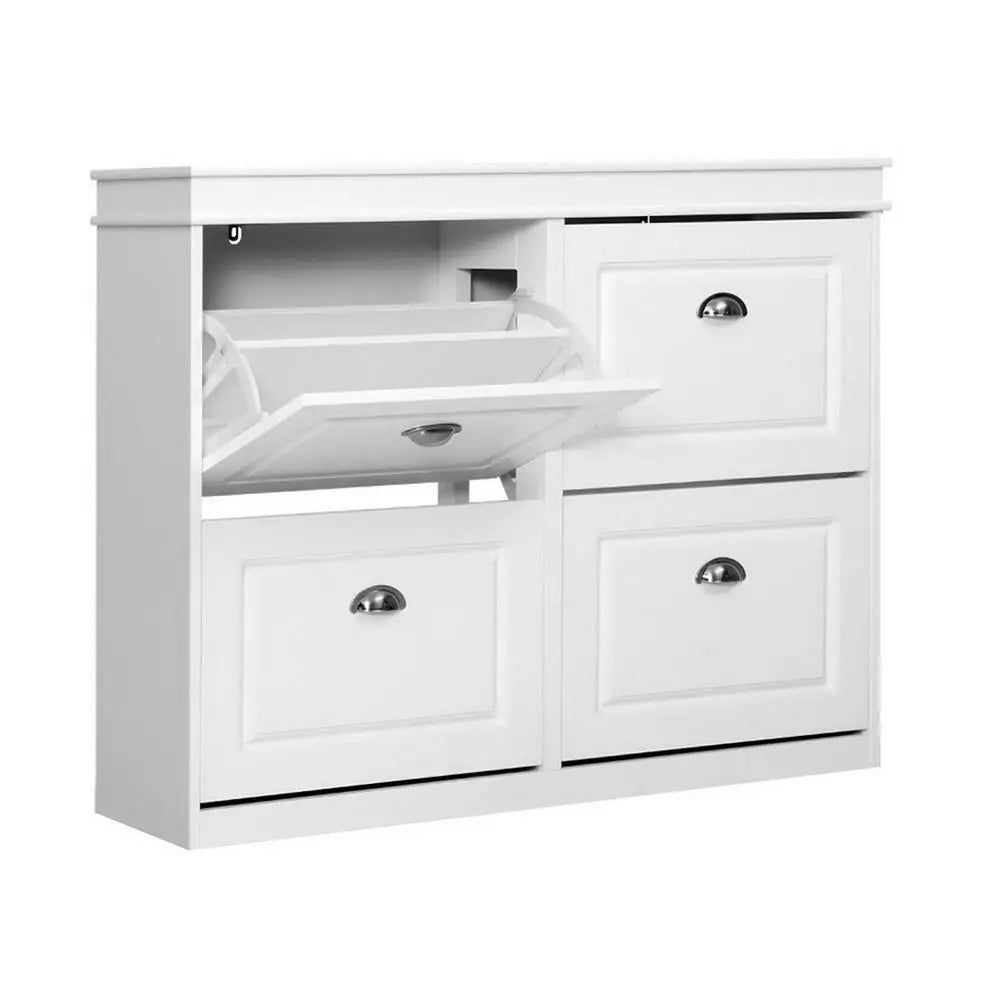 Artiss Shoe Rack Cabinet 16 Pairs 4-tier White Paul - Furniture > Living Room > Shoe Storage
