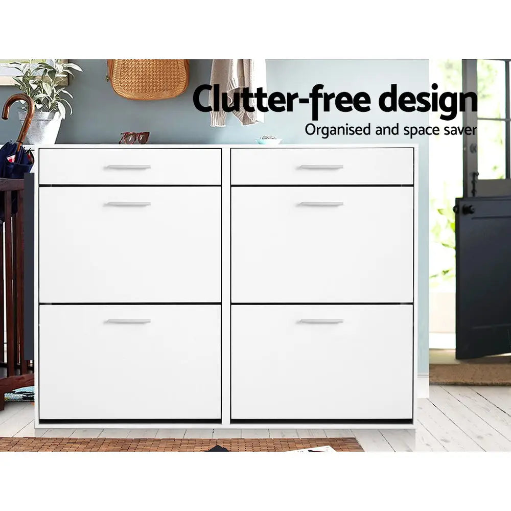 Artiss Shoe Rack Cabinet 36 Pairs Adjustable Shelves White Sara - Furniture > Living Room > Shoe Storage