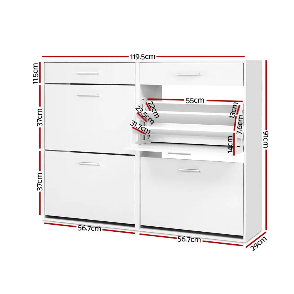 Artiss Shoe Rack Cabinet 36 Pairs Adjustable Shelves White Sara - Furniture > Living Room > Shoe Storage