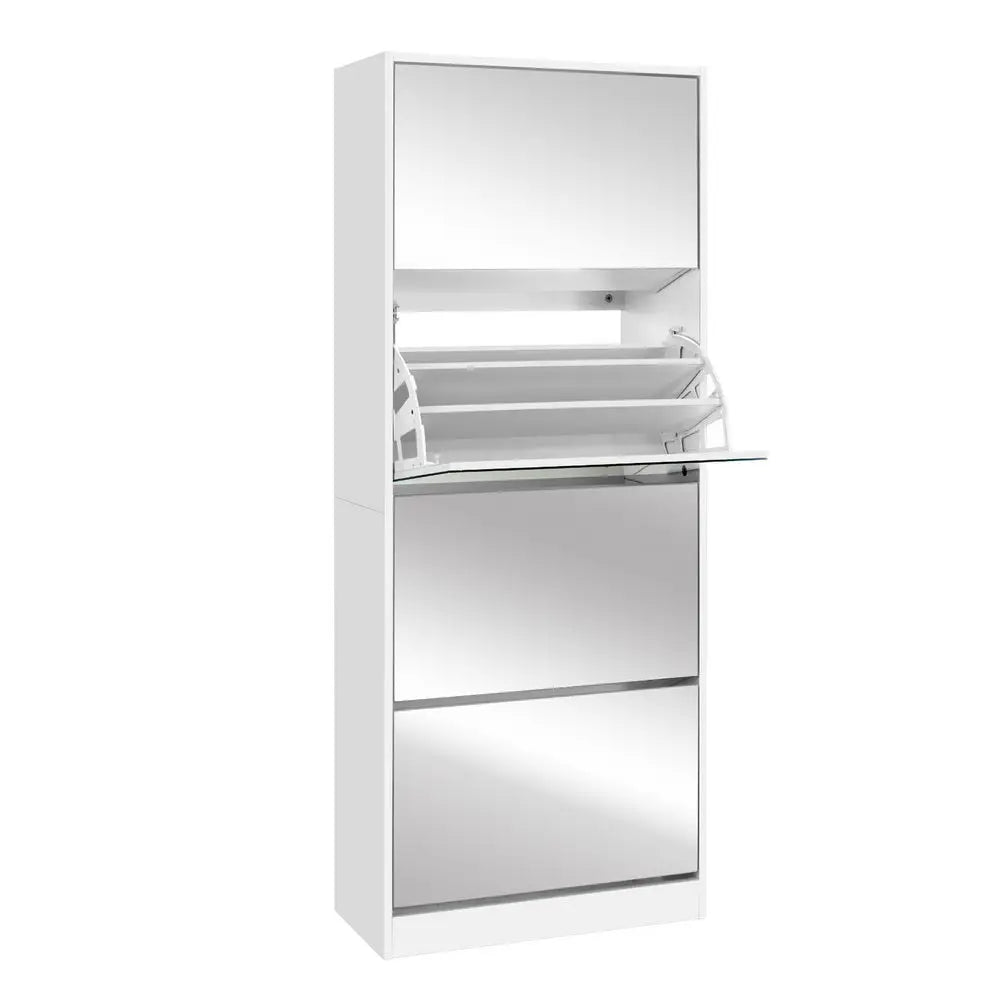 Artiss Shoe Rack Cabinet Mirror 60 Pairs White Rira - Furniture > Living Room > Shoe Storage