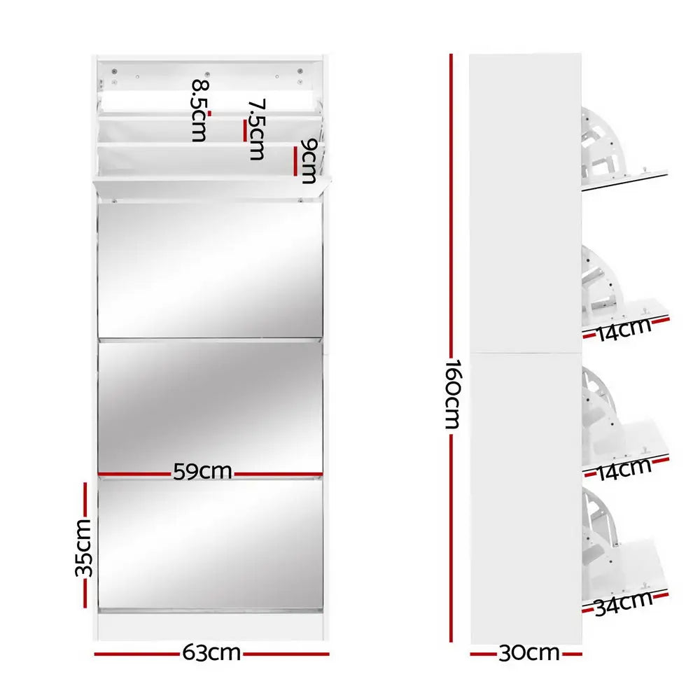 Artiss Shoe Rack Cabinet Mirror 60 Pairs White Rira - Furniture > Living Room > Shoe Storage