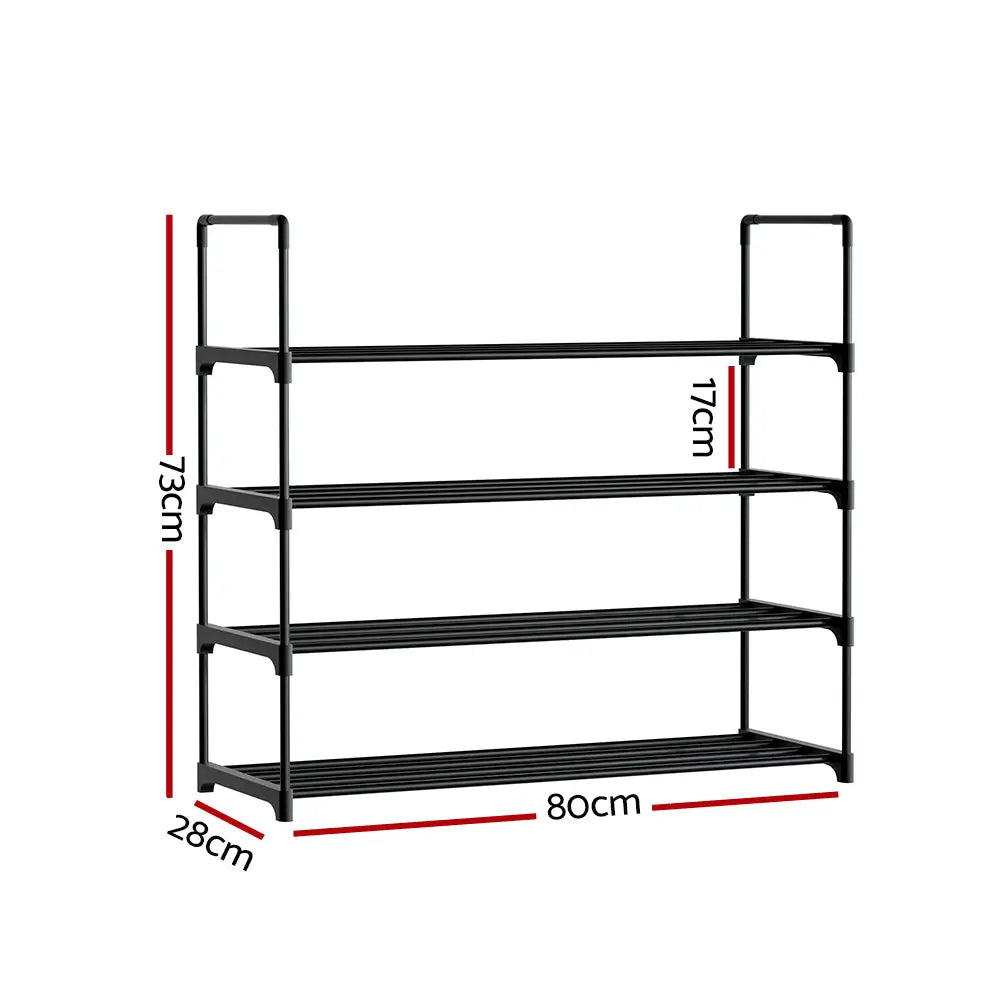 Artiss Shoe Rack Stackable 4 Tiers 80cm Shoes Shelves Storage Stand Black - Furniture > Living Room