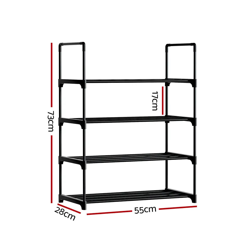 Artiss Shoe Rack Stackable Shelves 4 Tiers 55cm Shoes Storage Stand Black - Furniture > Living Room