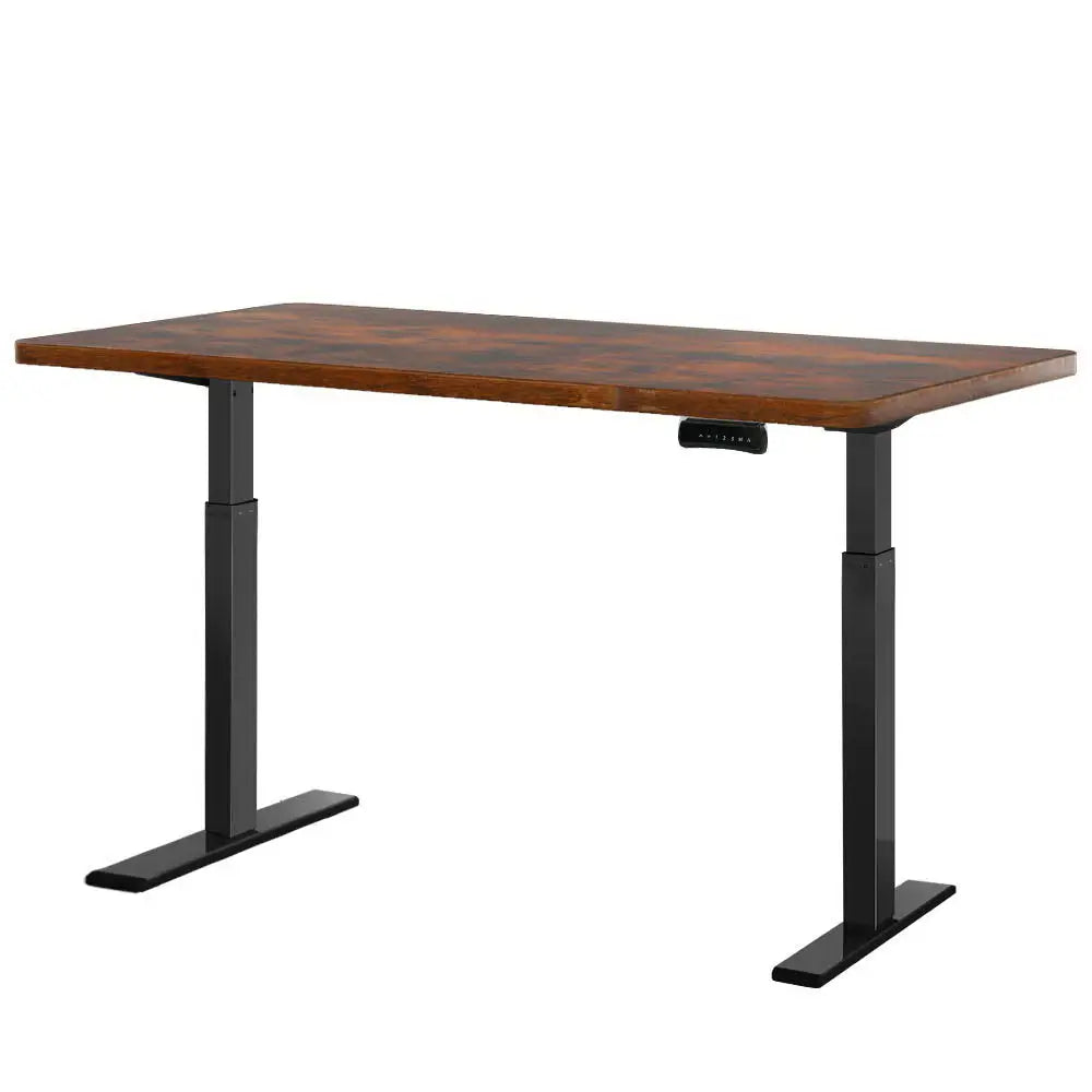 Artiss Standing Desk Motorised Dual Motor Rustic Brwon 140CM - Furniture > Office