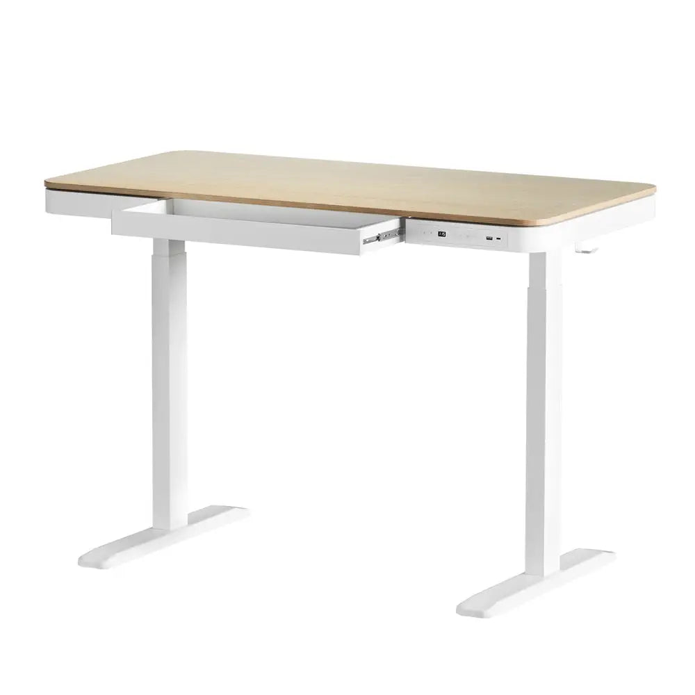 Artiss Standing Desk Motorised Electric Dual Motor Draw 120CM Oak - Furniture > Office